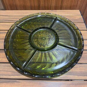 *Vintage Indian Glass Avacado Green Relish Tray